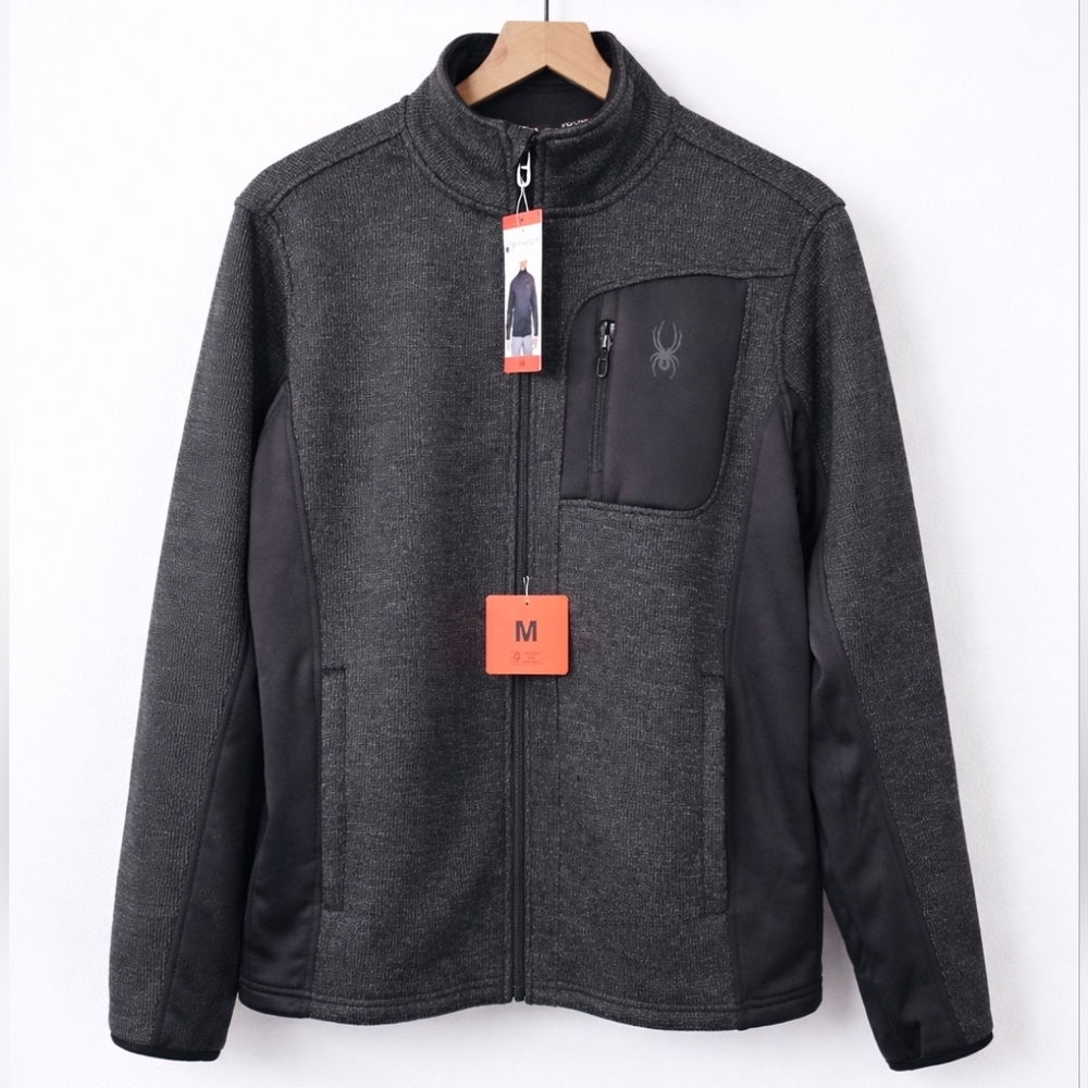 Spyder Men’s Medium Charcoal Full Zip Fleece Jacket NWT Performance